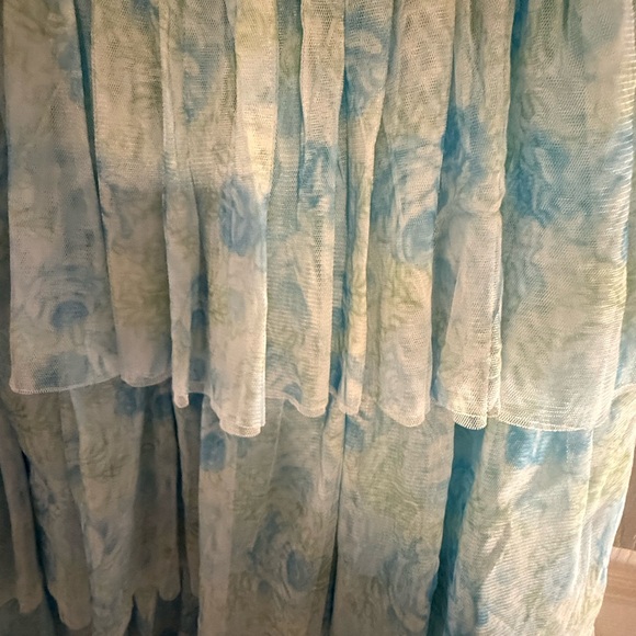 Altar’d State Jane Floral  Blue Tiered Puff-Sleeve Midi Dress - Picture 3 of 5